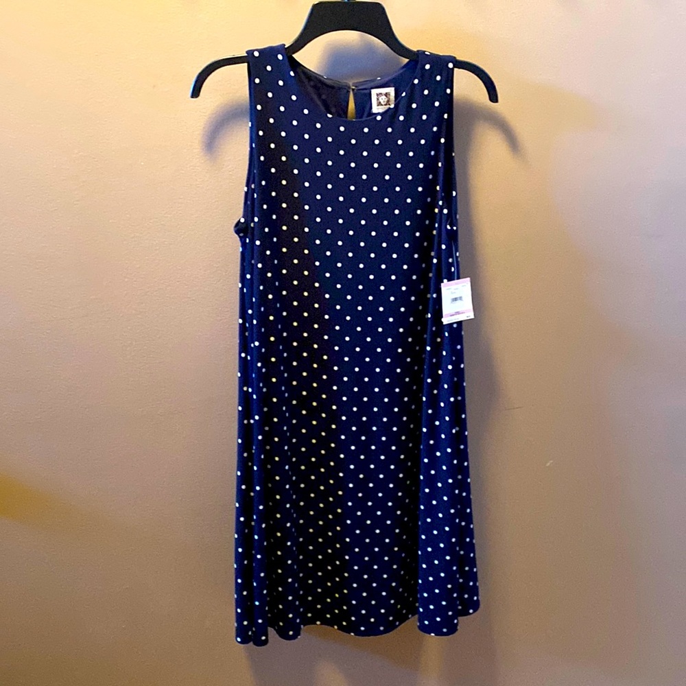 Anne Klein navy/white polka dot a-line summer dress NWT